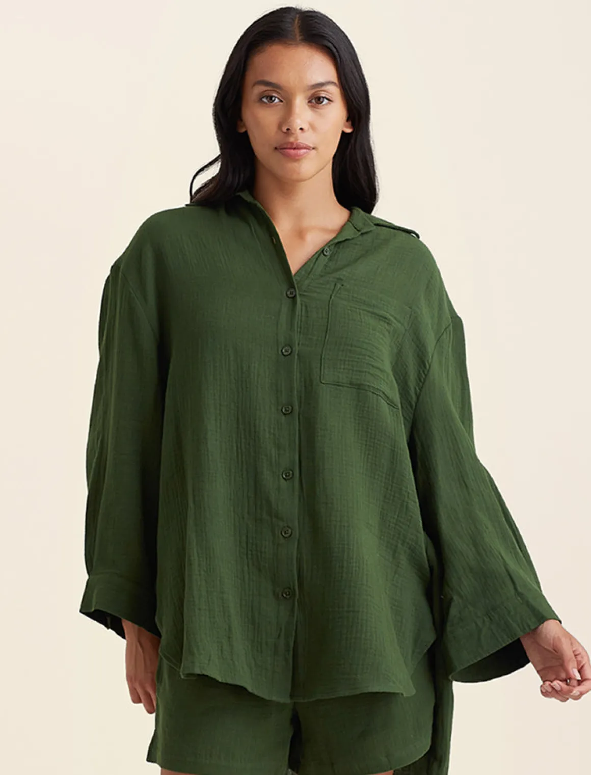 Ashley Textured Cotton Oversized Shirt