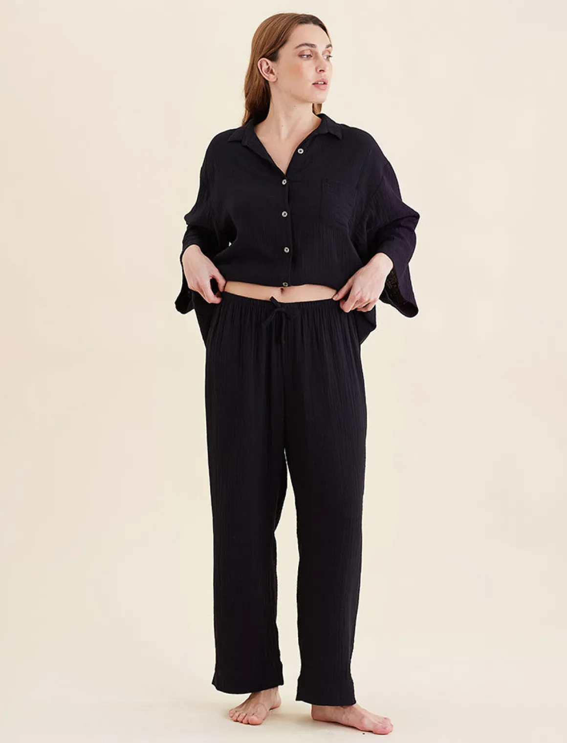 Ashley Textured Cotton Wide Leg Pant