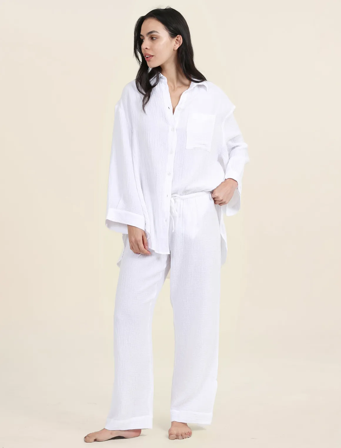 Ashley Textured Cotton Wide Leg Pant