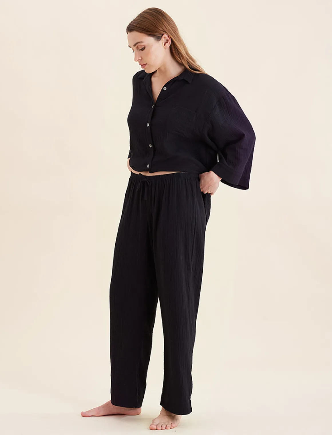 Ashley Textured Cotton Wide Leg Pant