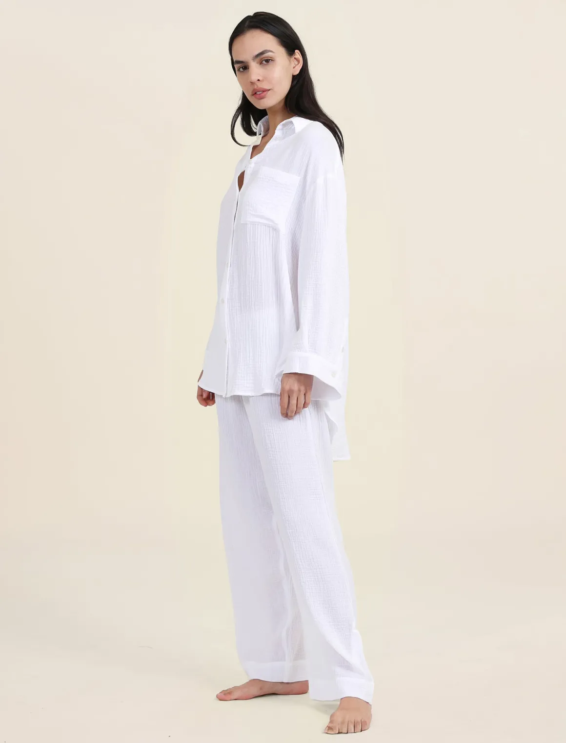 Ashley Textured Cotton Wide Leg Pant