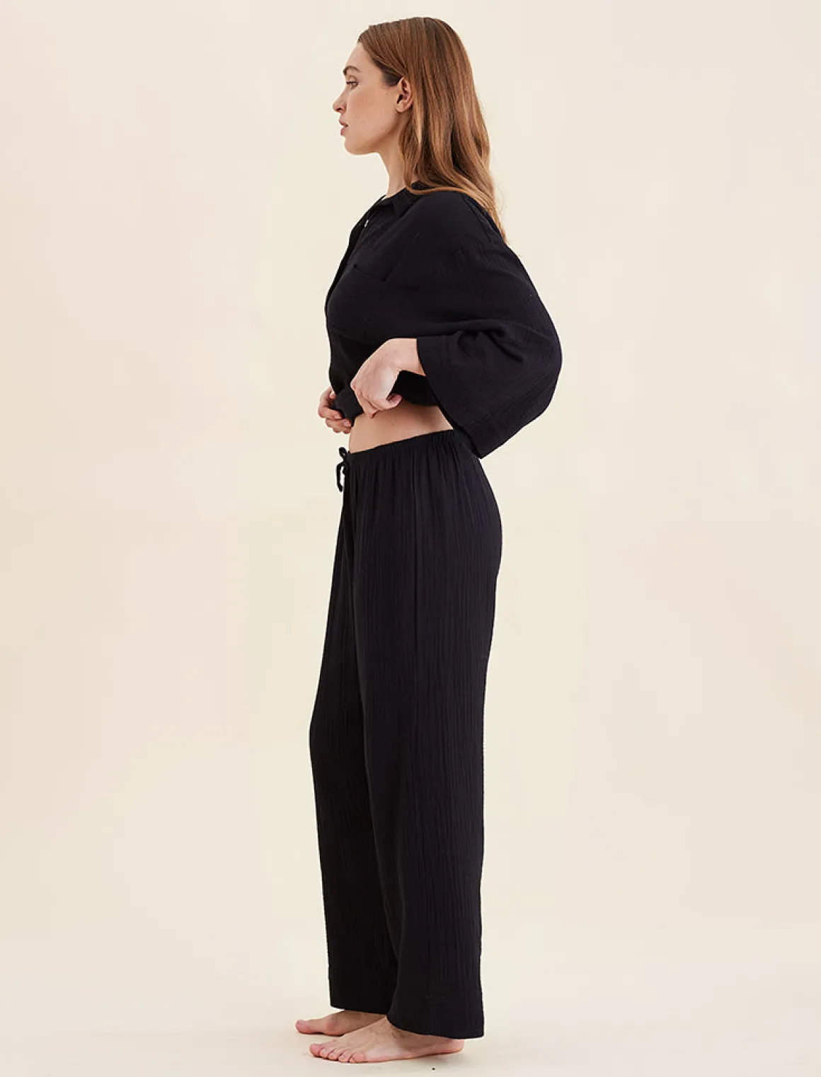 Ashley Textured Cotton Wide Leg Pant