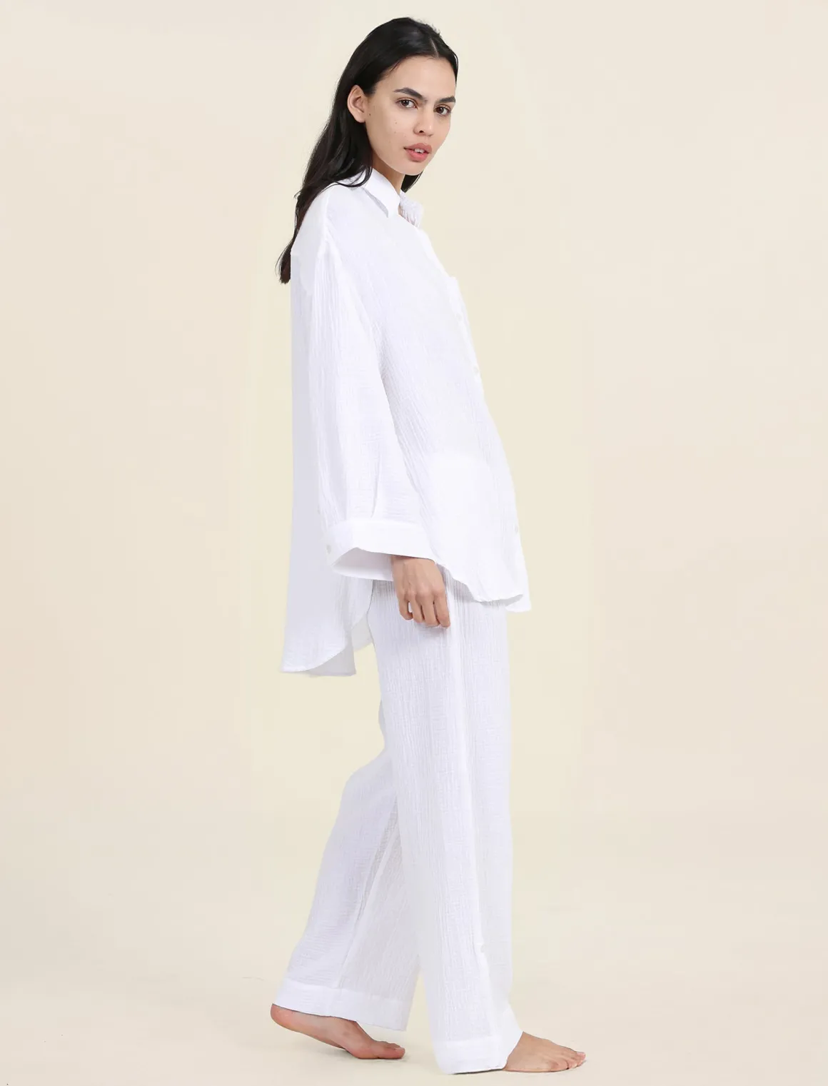 Ashley Textured Cotton Wide Leg Pant