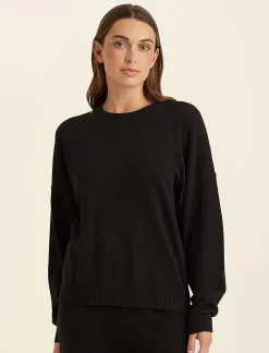 Cotton Cashmere Crew Neck Long Sleeve Top