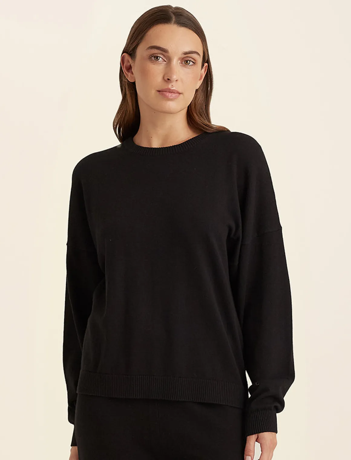 Cotton Cashmere Crew Neck Long Sleeve Top