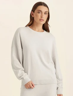 Cotton Cashmere Crew Neck Long Sleeve Top