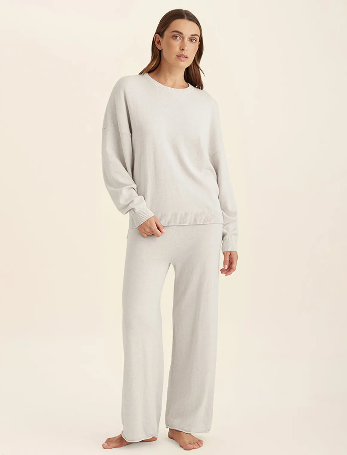 Cotton Cashmere Crew Neck Long Sleeve Top