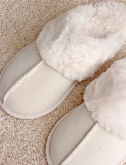Fur Trim Suedette Slides