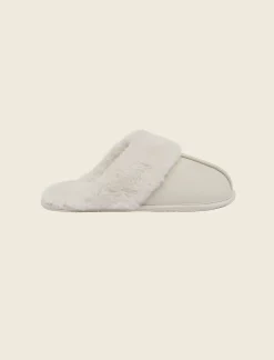 Fur Trim Suedette Slides