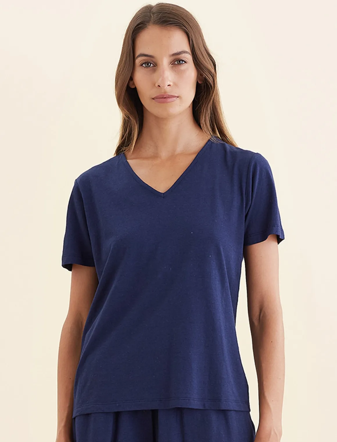 Maya Linen Cotton V-Neck Tee