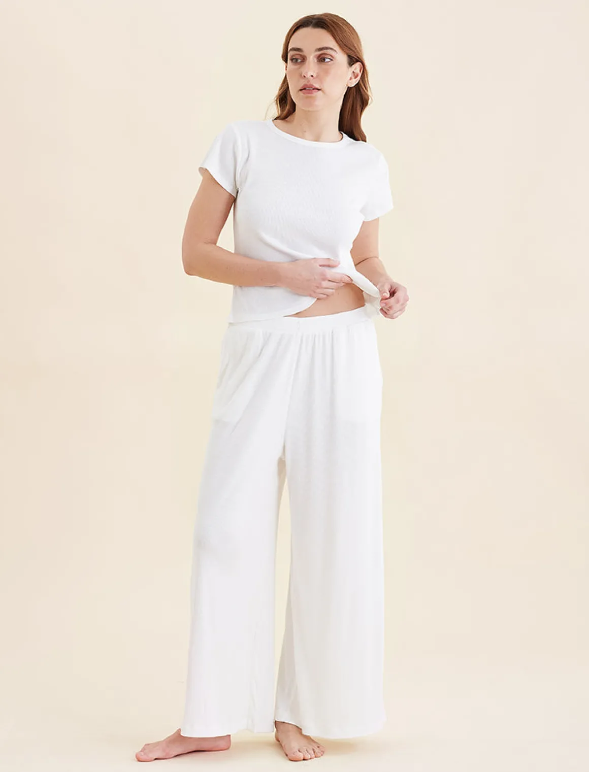 Soft Baby Rib Full Length Wide Leg Pant