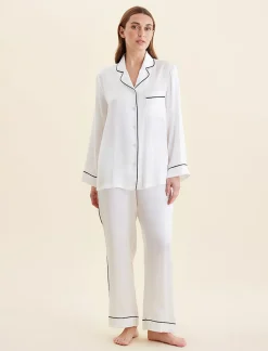 Sylvie Silk Piped Full Length PJ