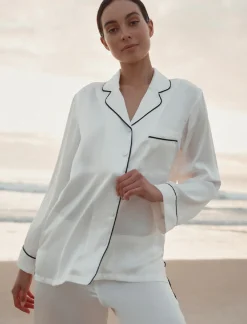 Sylvie Silk Piped Full Length PJ