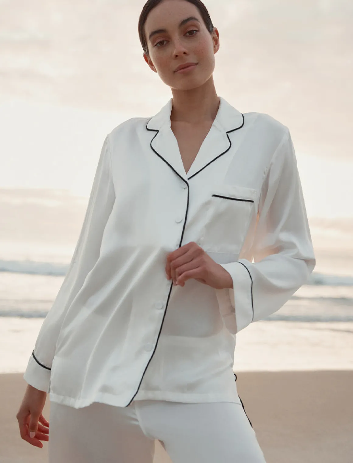 Sylvie Silk Piped Full Length PJ