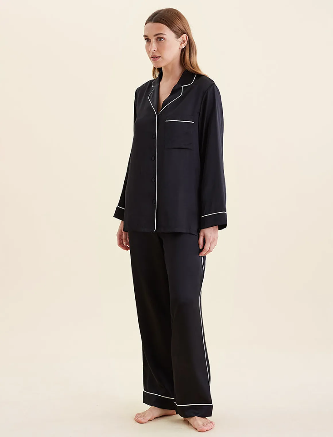 Sylvie Silk Piped Full Length PJ
