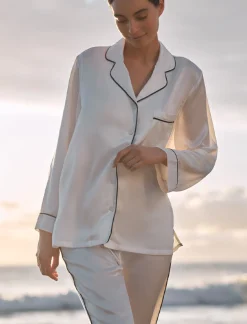 Sylvie Silk Piped Full Length PJ